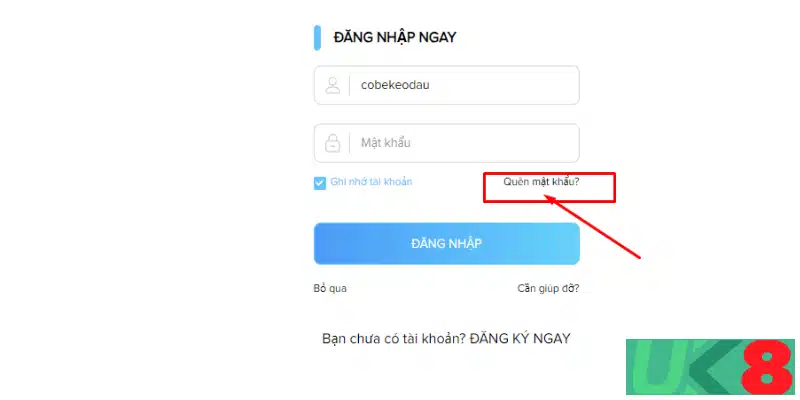 Xử lý khi quên mật khẩu đăng nhập UK88